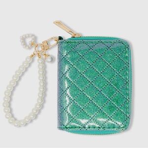 Chic Green Quilted Kids Wallet w/ Pearl Wristlet